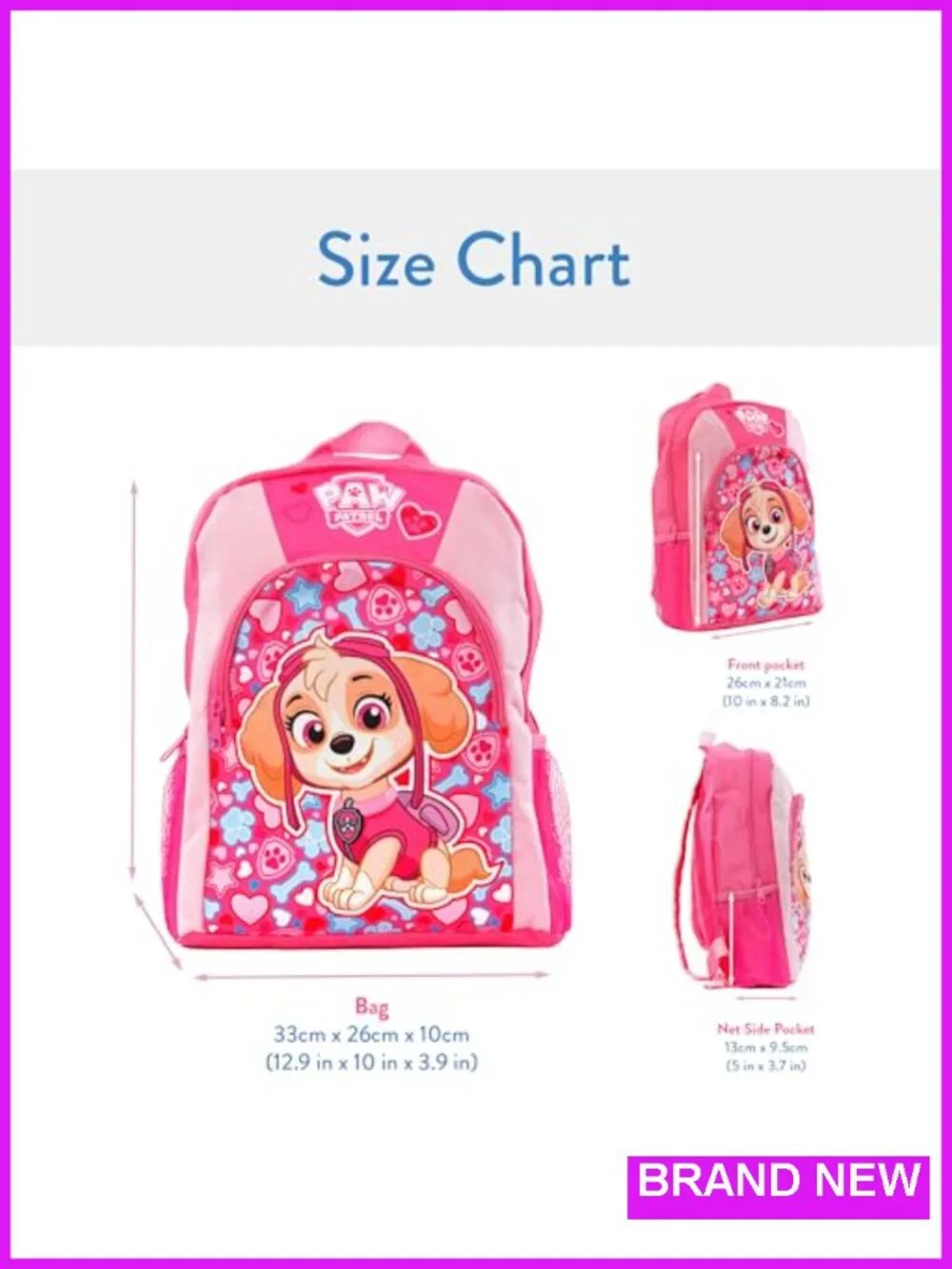 Paw Patrol Skye Kids Backpack with Adjustable Straps & Side Pockets